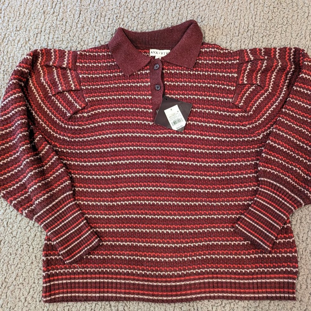 Ava + Viv collared striped sweater